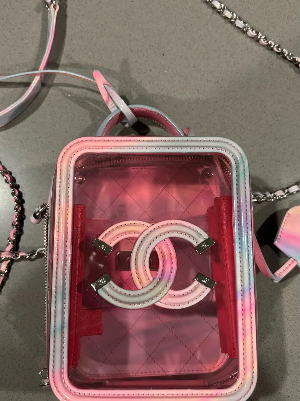 Pink Ombre Clear Crossbody Bag with Chain Accent